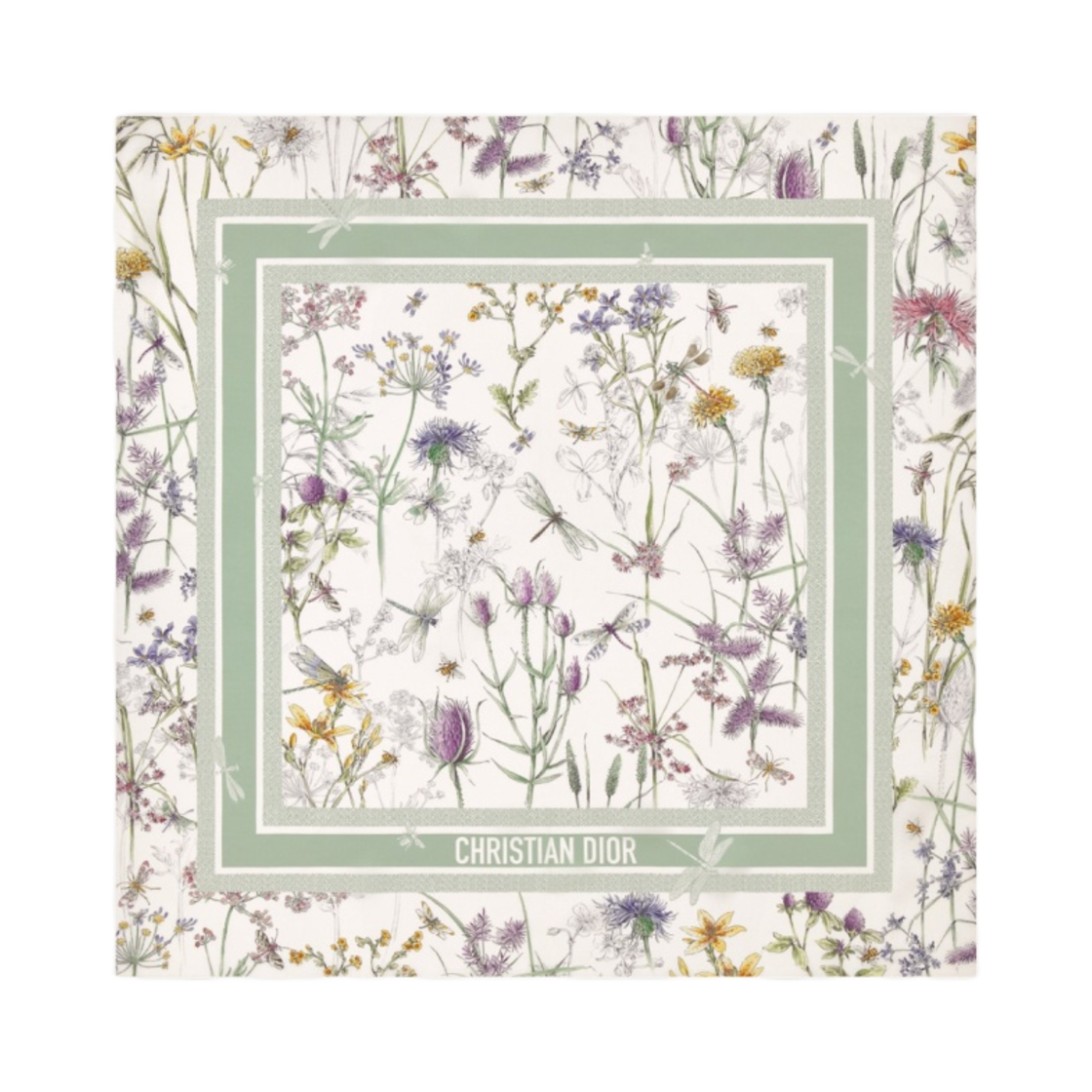 (W) 디올 허바리움 90 스퀘어 실크 트윌 스카프 아이보리 라이트 그린 멀티컬러((W) Dior Herbarium 90 Square Silk Twill Scarf Ivory and Light Green Multicolor) - 1