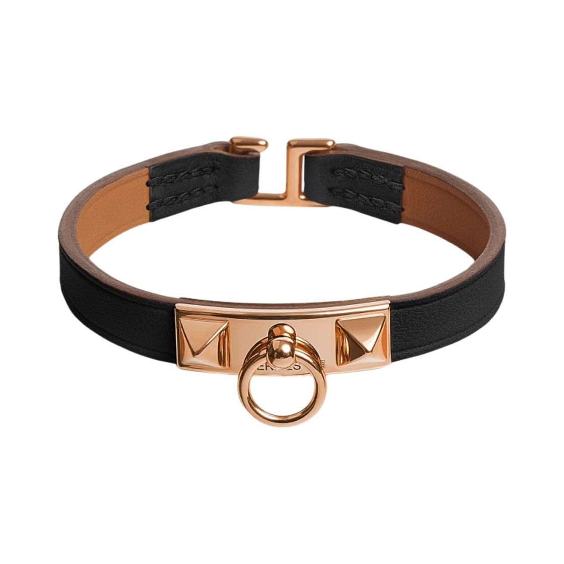 H081181CD89 (W) Hermes Rivale Mini Bracelet Swift Rose Gold & Noir