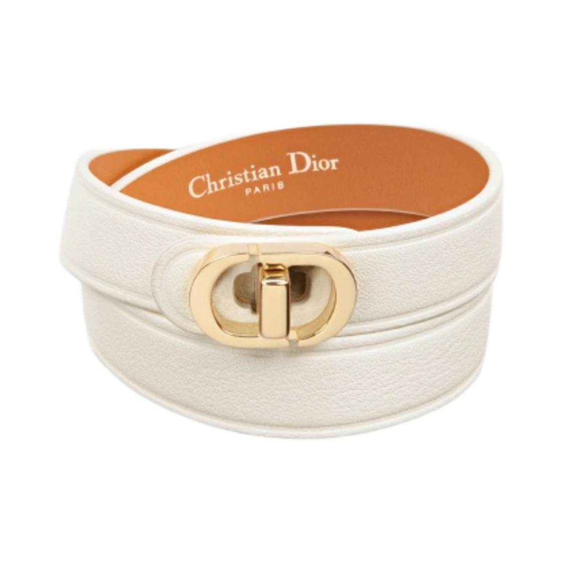 (W) 디올 30 몽테뉴 더블 브레이슬릿 라떼 카프스킨 골드 피니쉬 메탈((W) Dior 30 Montaigne Double Bracelet Latte Calfskin Gold Finish Metal) - 1