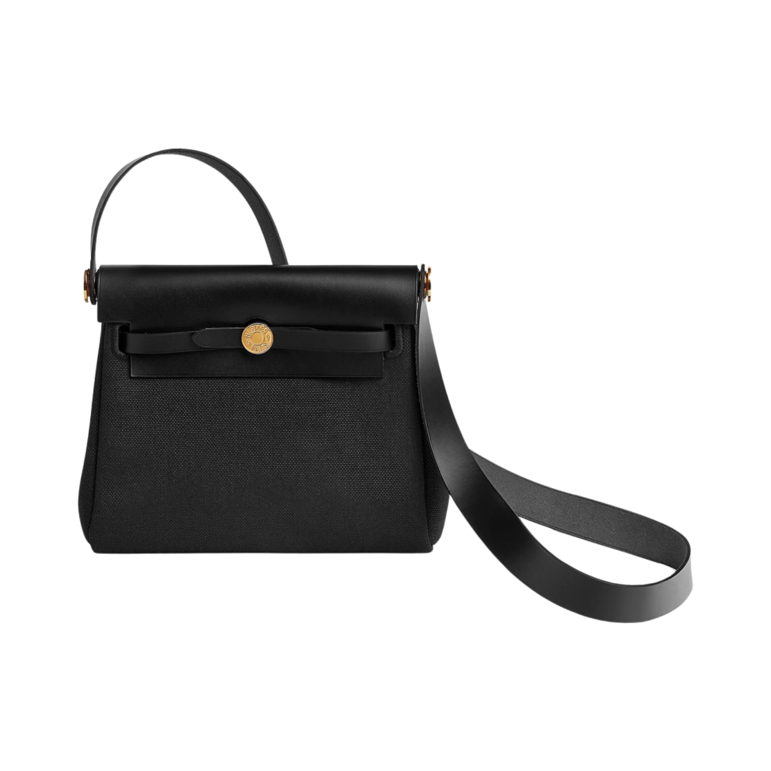 H086430CCAA Hermes Herbag Zip 20 Bag Retourne Military Canvas Hunter Cowhide & Gold Noir Noir