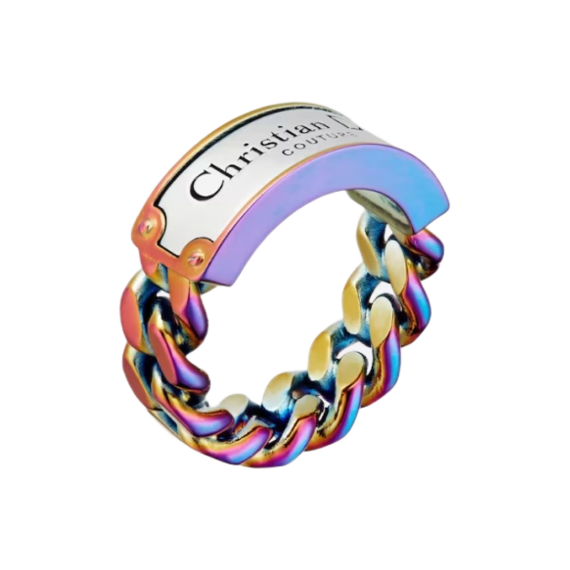 디올 크리스찬 디올 꾸뛰르 체인 링크 링 멀티컬러 이리디센트 피니쉬 브래스(Dior Christian Dior Couture Chain Link Ring Multicolor Iridescent Finish Brass)