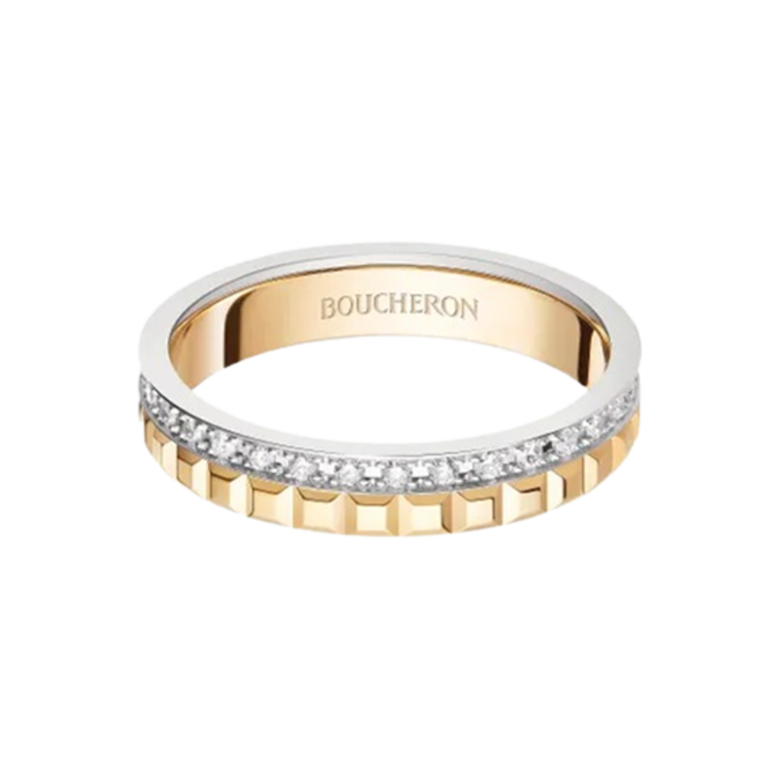 JAL00279 Boucheron Quatre Radiant Edition Clou De Paris Wedding Band 18K Yellow Gold White Gold