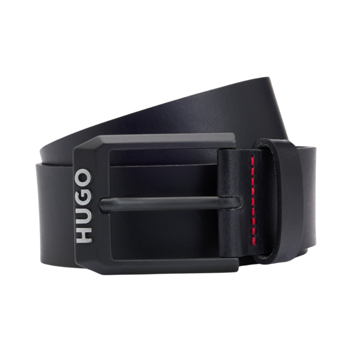 50503404-001 Hugo Boss Leather Belt with Matte Logo Trim Buckle Black