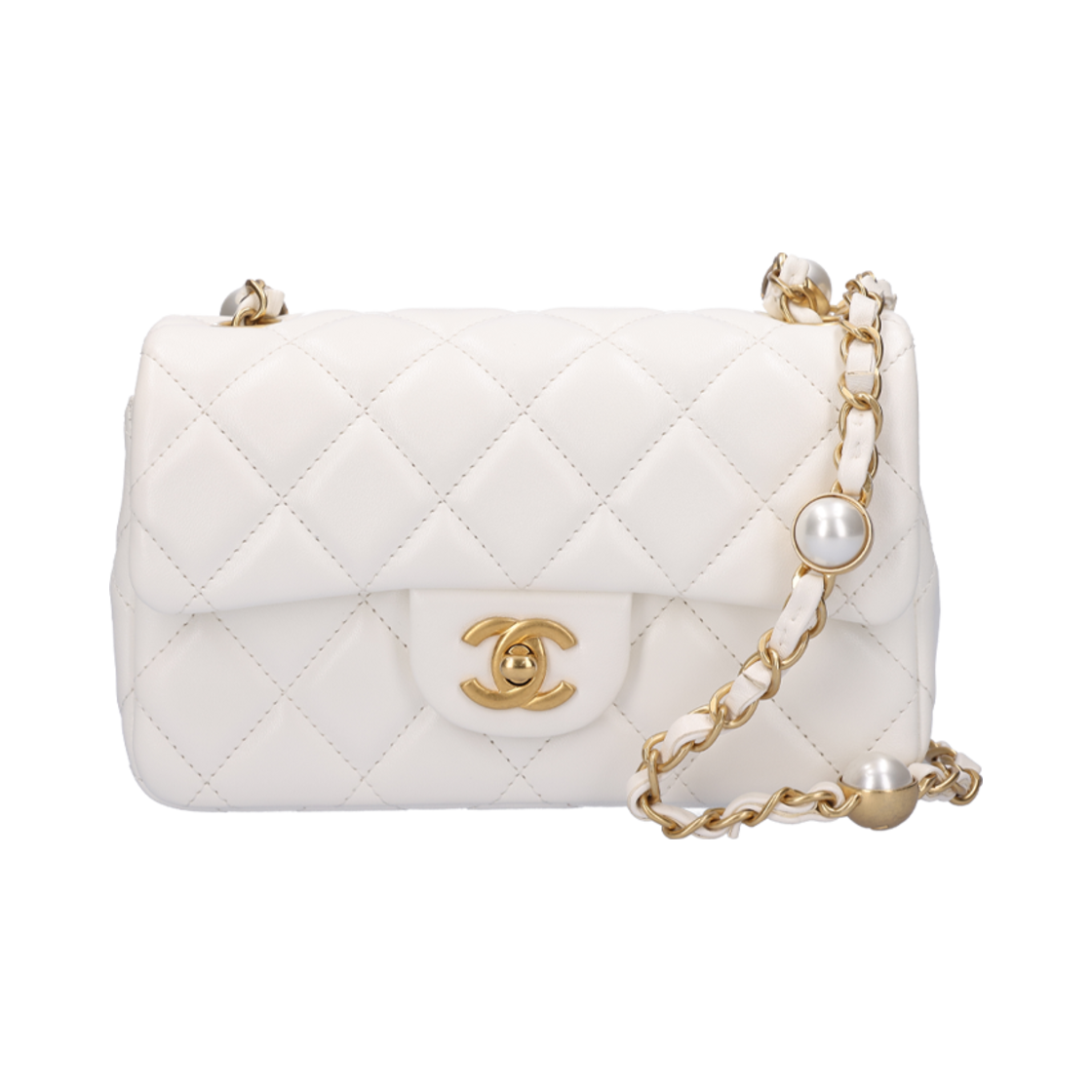 샤넬 AS4947 미니 플랩백 샤이니 램스킨 이미테이션 펄 화이트 금장