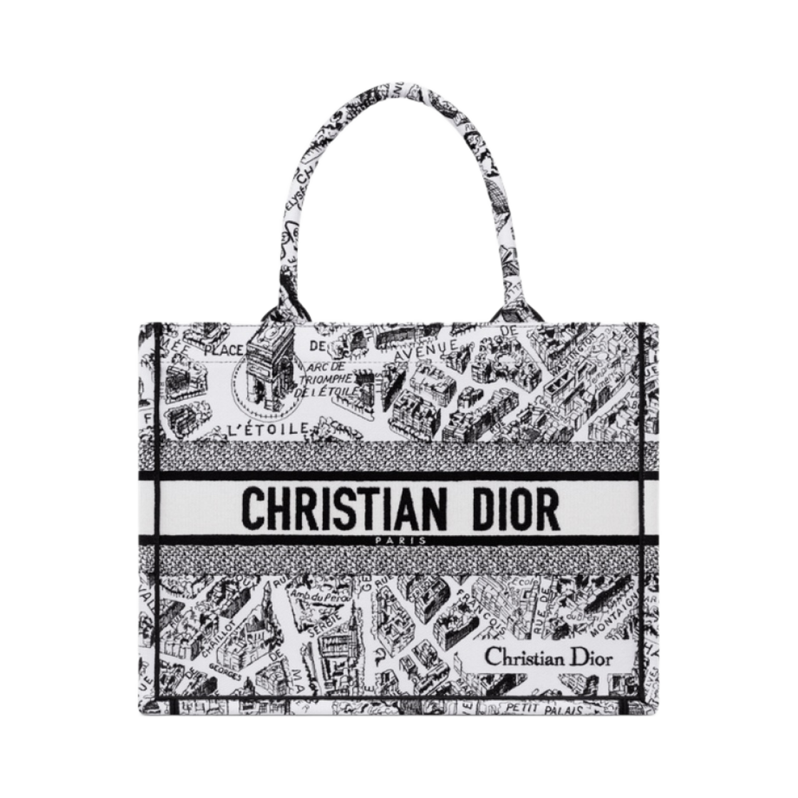 디올 미디움 디올 북 토트백 화이트 블랙 플랜 드 파리 자수(Dior Medium Dior Book Tote White Black Plan De Paris Embroidery) - 1