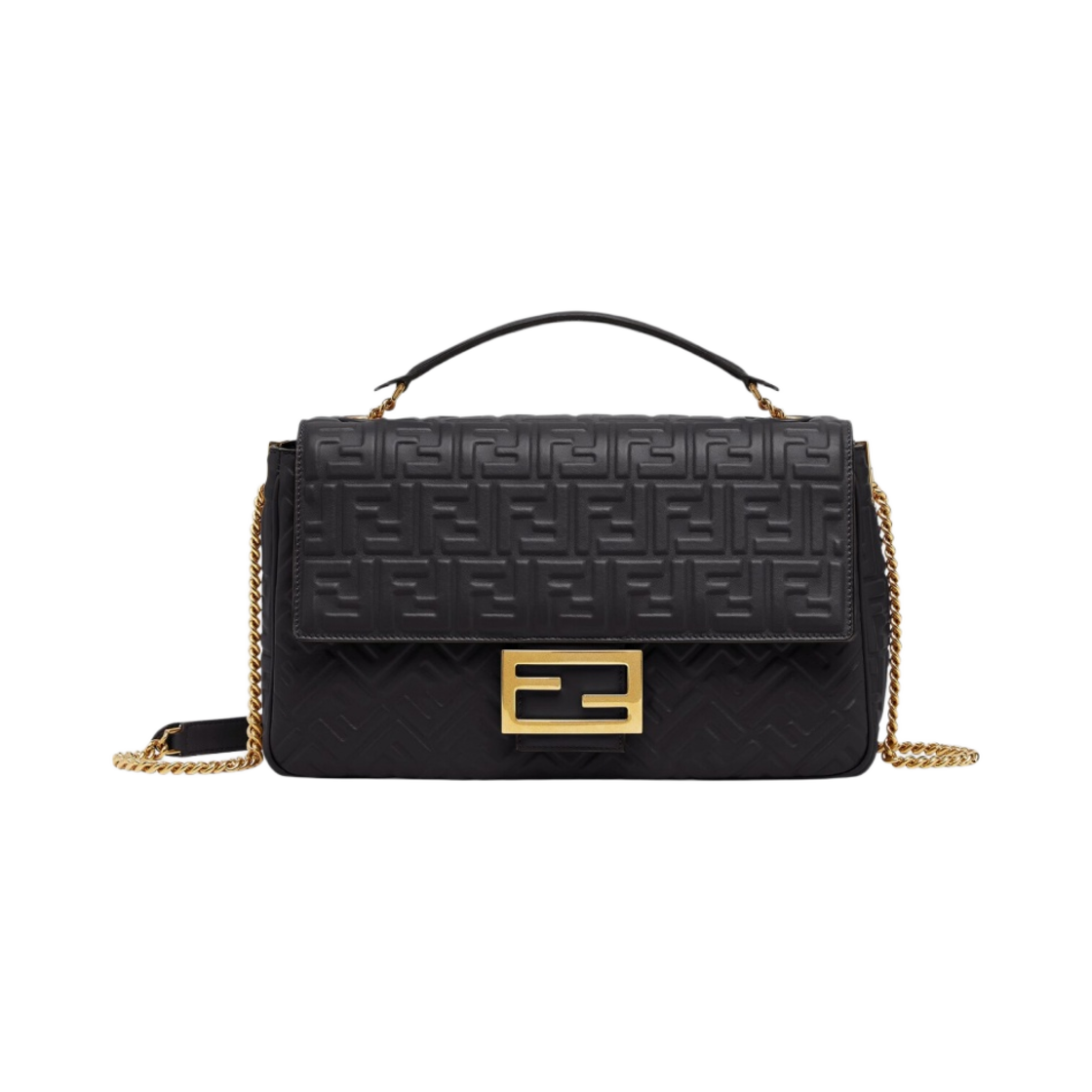 8BR795AH9CF1CFJ Fendi Baguette Chain Nappa Leather Large Bag Black