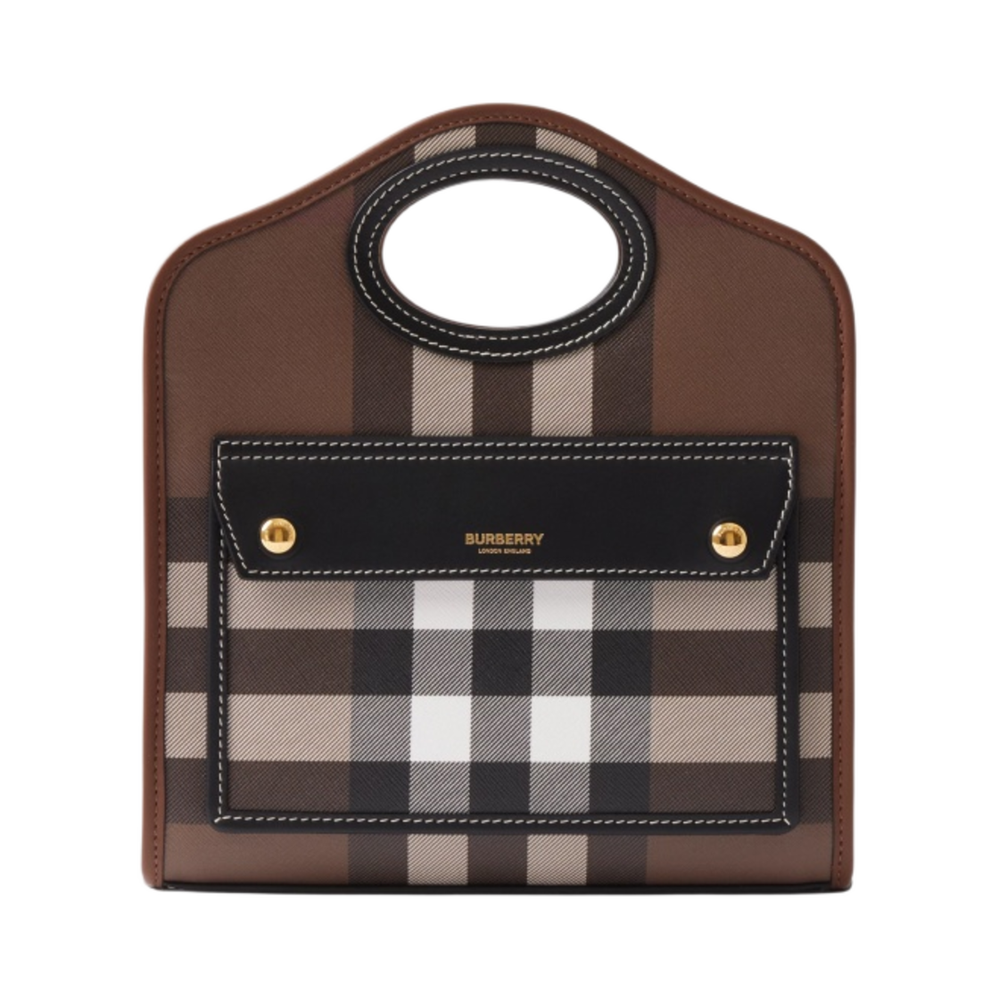 버버리 체크 레더 미니 포켓백 다크 버치 브라운(Burberry Check and Leather Mini Pocket Bag Dark Birch Brown) - 1