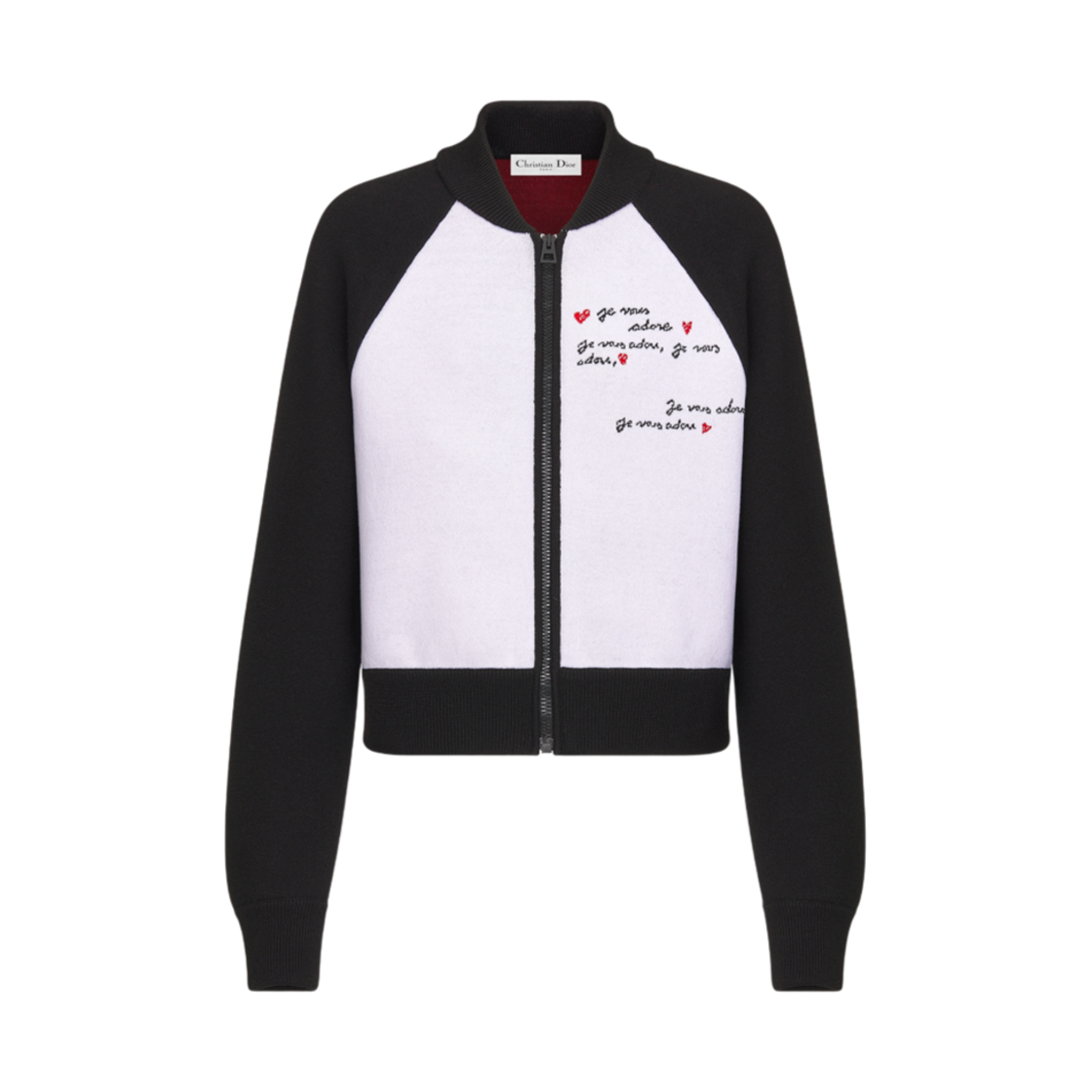 (W) 디올 테크니컬 니트 제 부 아도르 모티프 디올아무르 봄버 자켓 화이트((W) Dior Technical Knit with Je Vous Adore Motif Dioramour Bomber Jacket White) - 1