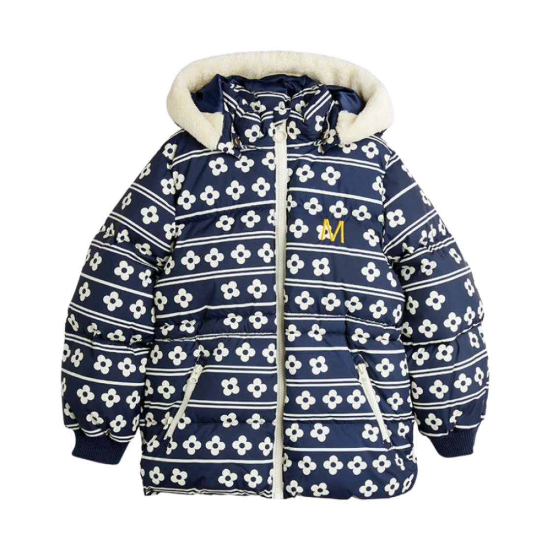 (키즈) 미니 로디니 플라워 푸퍼 자켓 블루((Kids) Mini Rodini Flowers Puffer Jacket Blue)