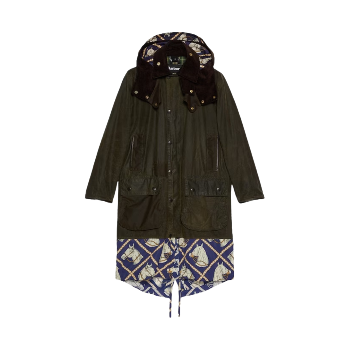 구찌 x 바버 왁스 코튼 어드저스터블 랭스 파카 세이지(Gucci x Barbour Wax Cotton Adjustable Length Parka Sage)