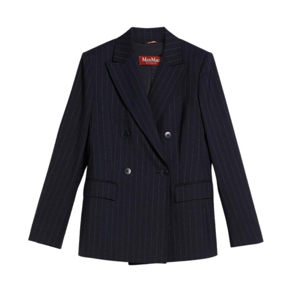 (W) 막스마라 스튜디오 셀라 핀스트라이프 울 블렌드 블레이저 네이비((W) Max Mara Studio Sella Pinstripe Wool-Blend Blazer Navy) - 1