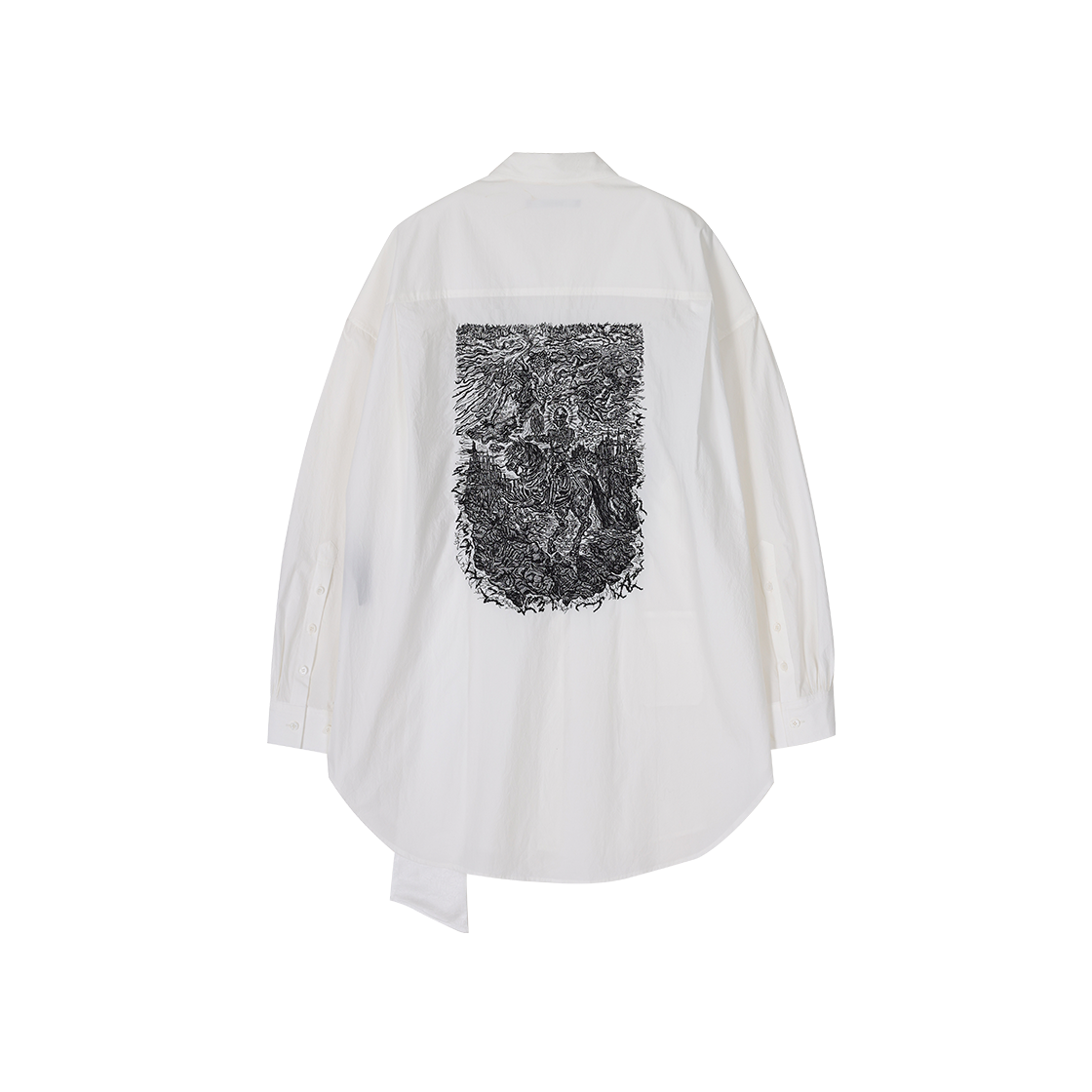 송지오 컬렉션 어시메트릭 엠브로이드 롱 셔츠 화이트