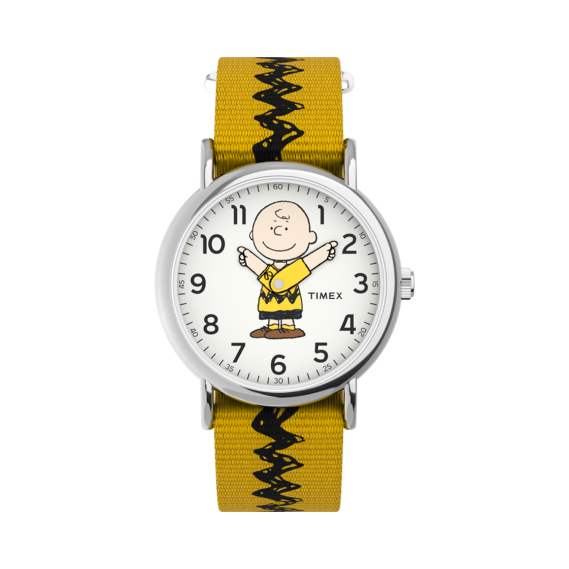 타이맥스 x 피너츠 찰리 브라운 38mm 패브릭 스트랩 워치 옐로우 실버톤(Timex x Peanuts Charlie Brown 38mm Fabric Strap Watch Yellow Silver Tone)