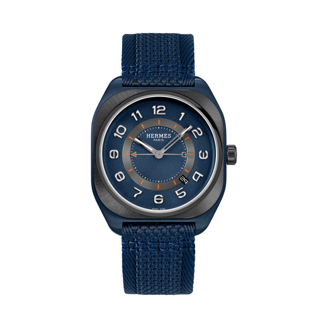 W056988WW00 Hermes H08 Watch Extra Large Bleu Marine Fabric Strap & Bleu PVD Coated Titanium Back Coated with Black DLC