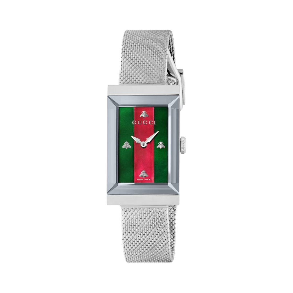 YA147401 Gucci G-Frame Quartz Steel Mesh Green Red Mother of Pearl