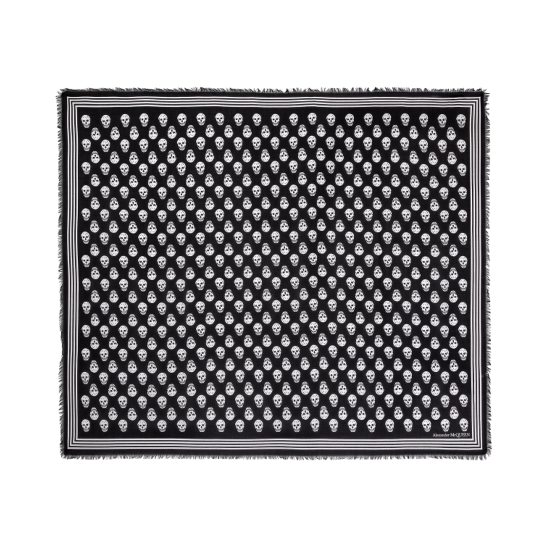 5909343418Q1078 Alexander McQueen Biker Skull Scarf Black Ivory