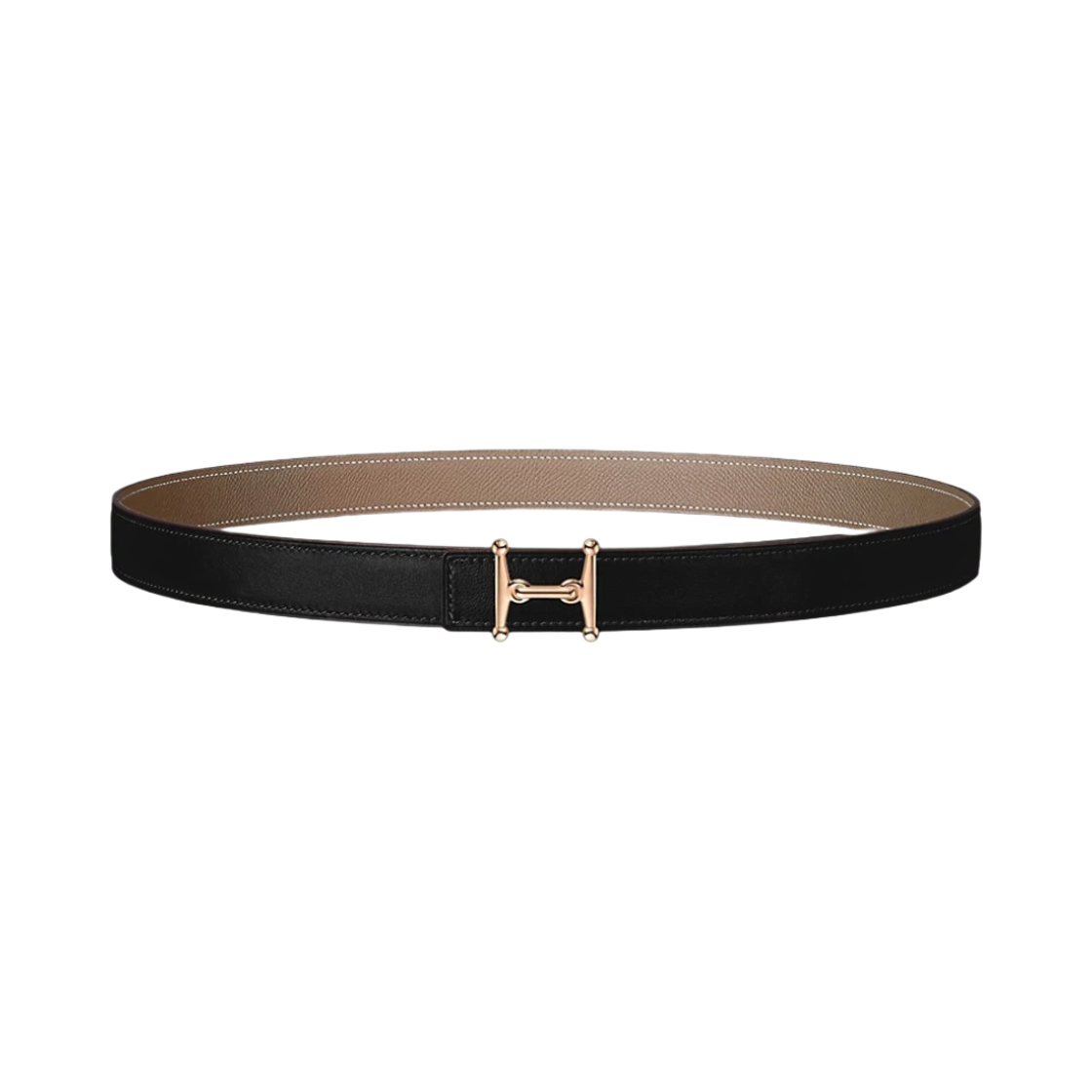 (W) 에르메스 모스 H 벨트 버클 & 리버서블 가죽 스트랩 24mm & 핑크 골드 누아 에뚜쁘((W) Hermes Mors H Belt Buckle & Reversible Leather Strap 24mm & Pink Gold Noir Etoupe) - 1