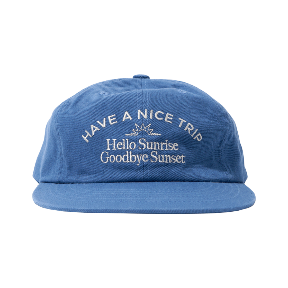 HS52CA612PB0 Hello Sunrise Washed Typo Arch Logo 6panel Cap Pacific Blue