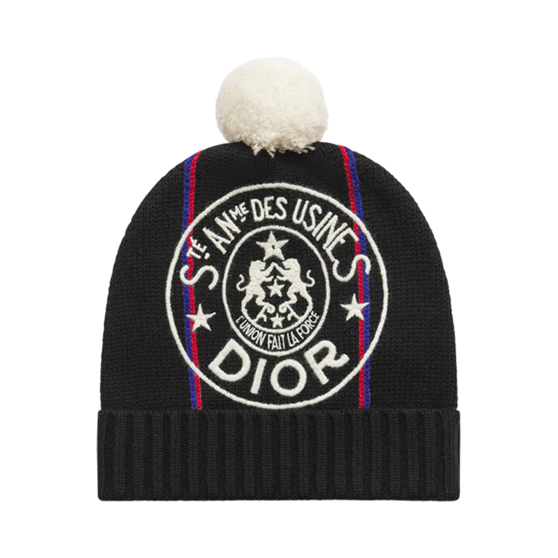 (W) 디올 유니온 폼폼 비니 블랙 화이트 쓰리 톤 울 캐시미어 니트((W) Dior Union Pompom Beanie Black White Three Tone Wool Cashmere Knit) - 1