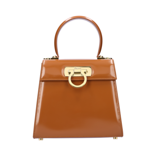 ITUMJBNMHK5E Salvatore Ferragamo Small Kelly Bag in Brown Leather