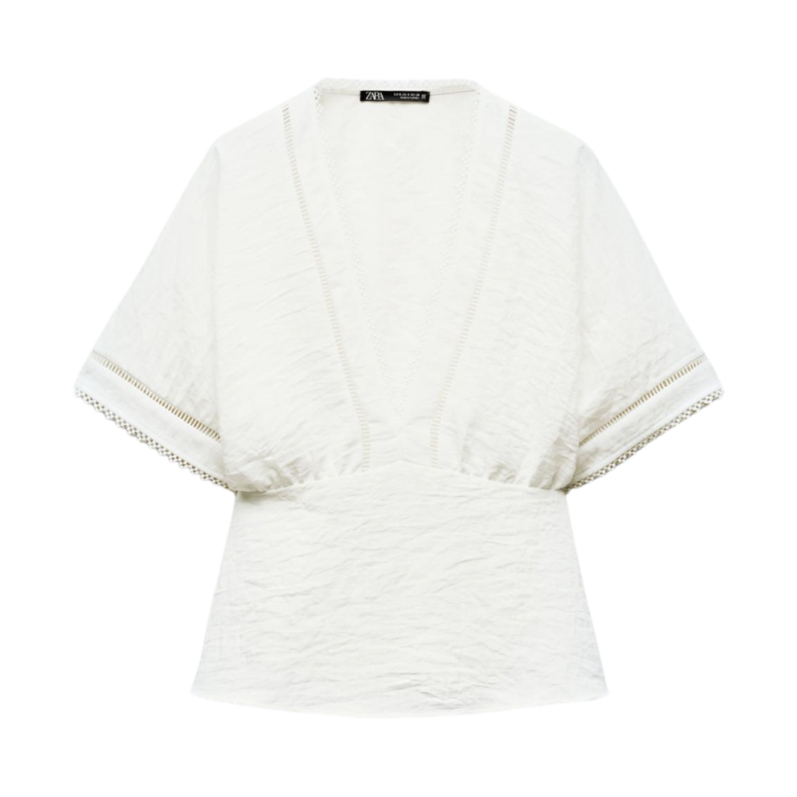 (W) 자라 레이스 트림 기모노 탑 화이트((W) Zara Lace Trim Kimono Top White) - 1