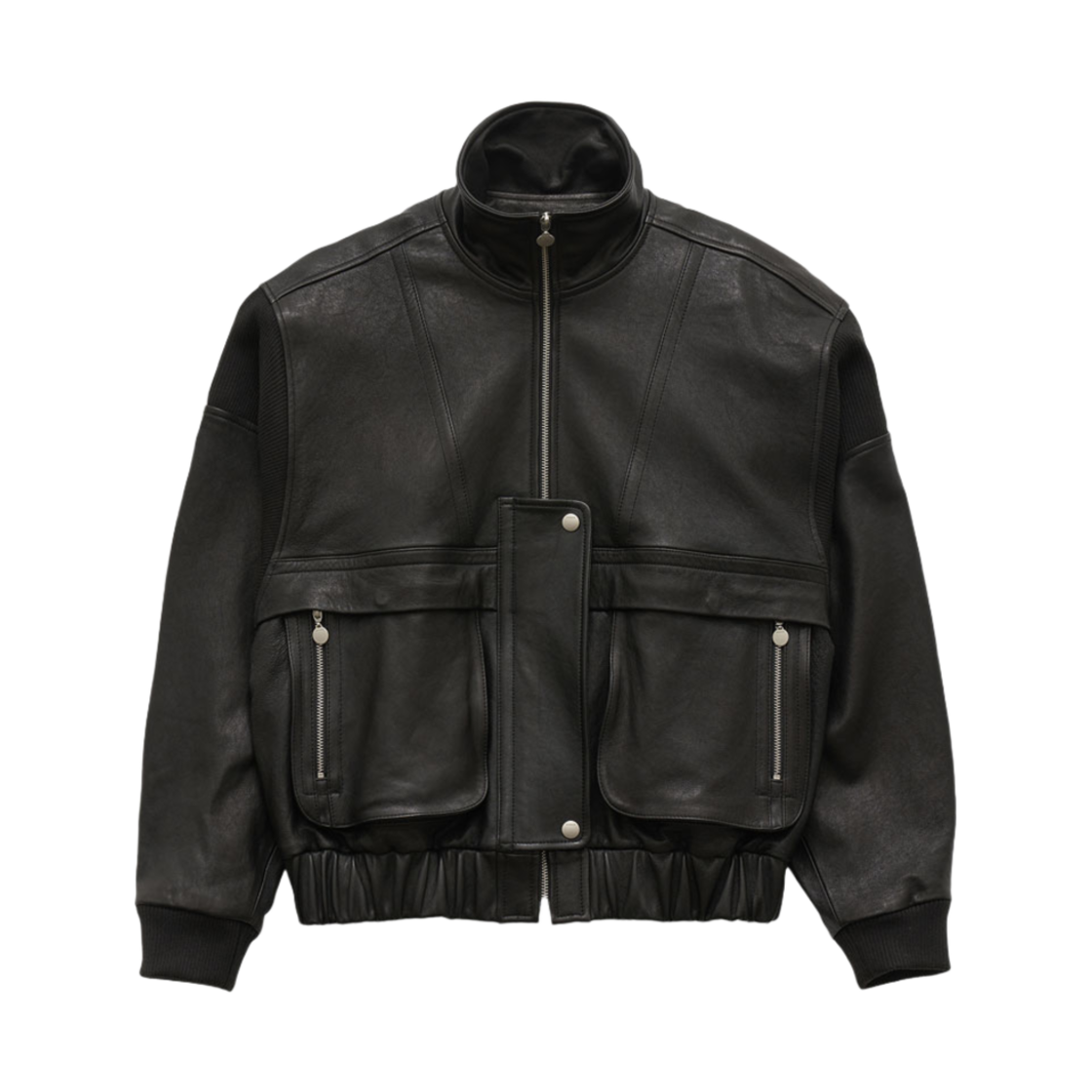 파르벵 콩테 립 밑단 가죽 점퍼 블랙(FARVEN Comte Rib Hem Leather Jumper Black)