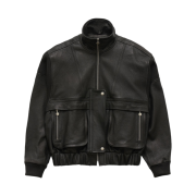 FARVEN Comte Rib Hem Leather Jumper Black