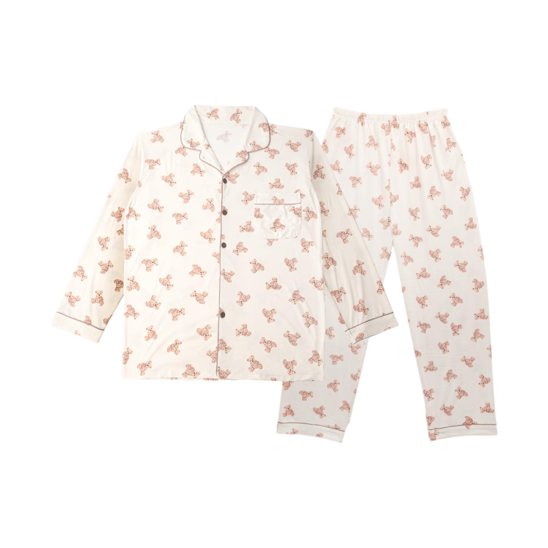 A-TEDDY-IV-U [3% 적립] Aone Unisex Peach Fleece Teddy Bear Collar Longsleeve Pajama Set Ivory