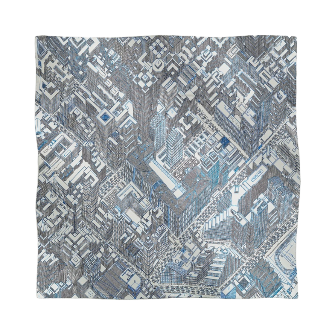 (W) 에르메스 팬틴 시티 스카프 90 블랑 누아 블루