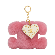 Celine Triomphe Pom-Pom Keyring with Heart in Shearling and Calfskin with Gold Finishing Pink