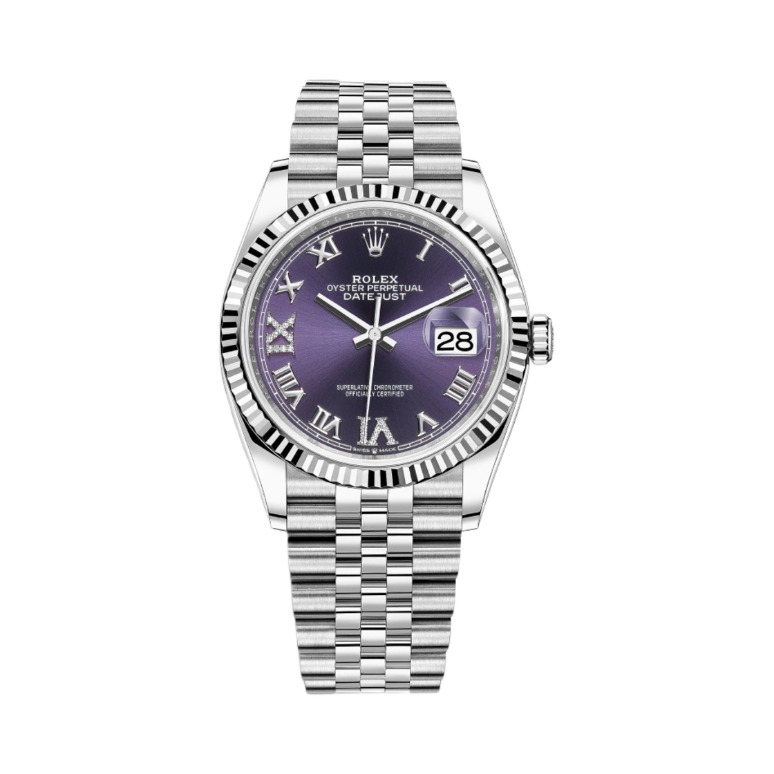 롤렉스 데이트저스트 36mm 126234 오베르진 로만 다이아 셋팅 쥬빌리(Rolex Datejust 36mm 126234 Aubergine Roman Diamond-Set Jubilee)