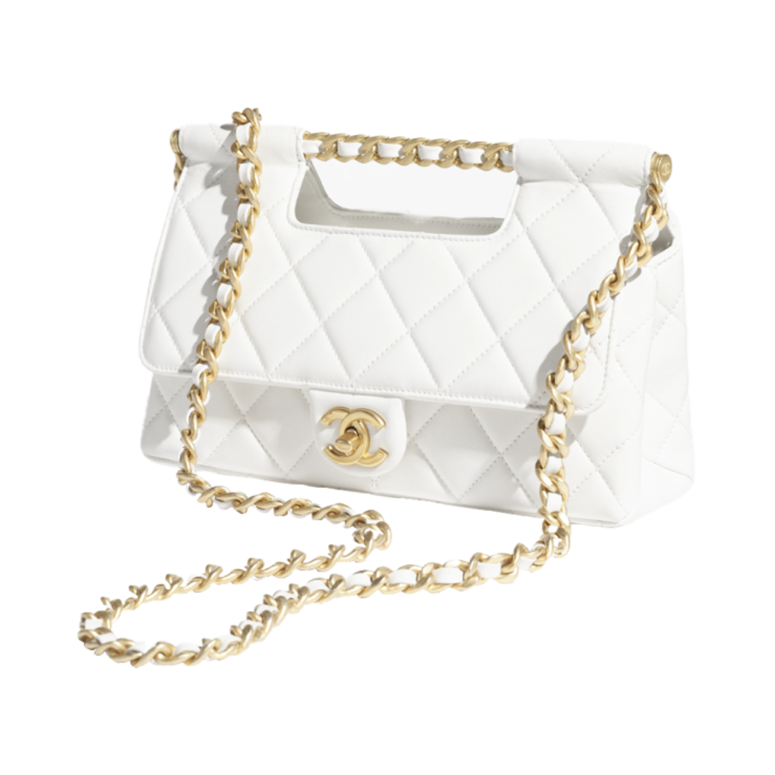 샤넬 핸들 장식의 플랩백 램스킨 & 골드 메탈 화이트(Chanel Flap Bag with Top Handle Shiny Lambskin & Gold White) - 2