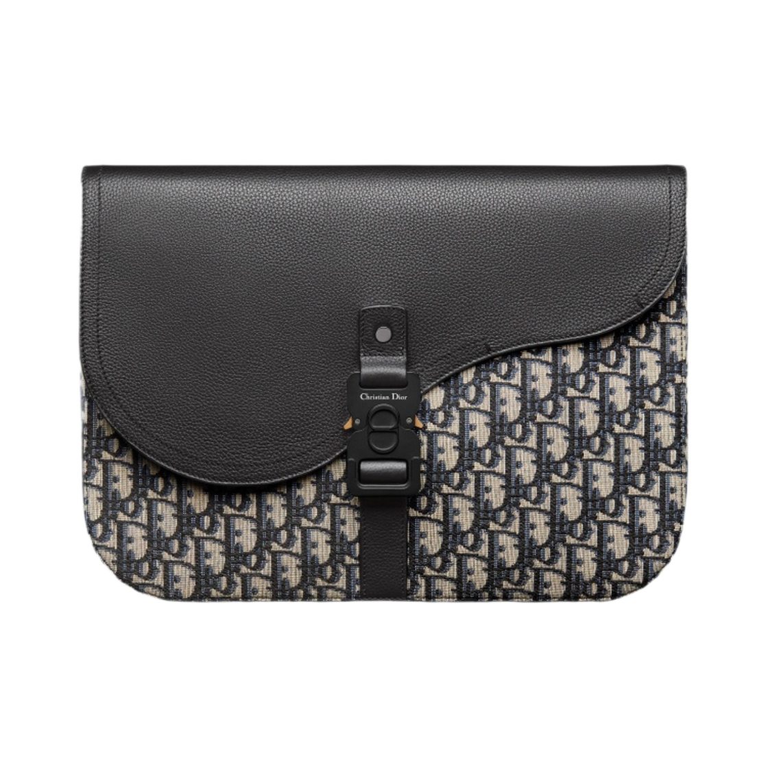 디올 새들 A4 파우치 그레인드 카프스킨 디올 오블리크 자카드 베이지 블랙(Dior Saddle A4 Pouch Grained Calfskin Dior Oblique Jacquard Beige Black) - 1