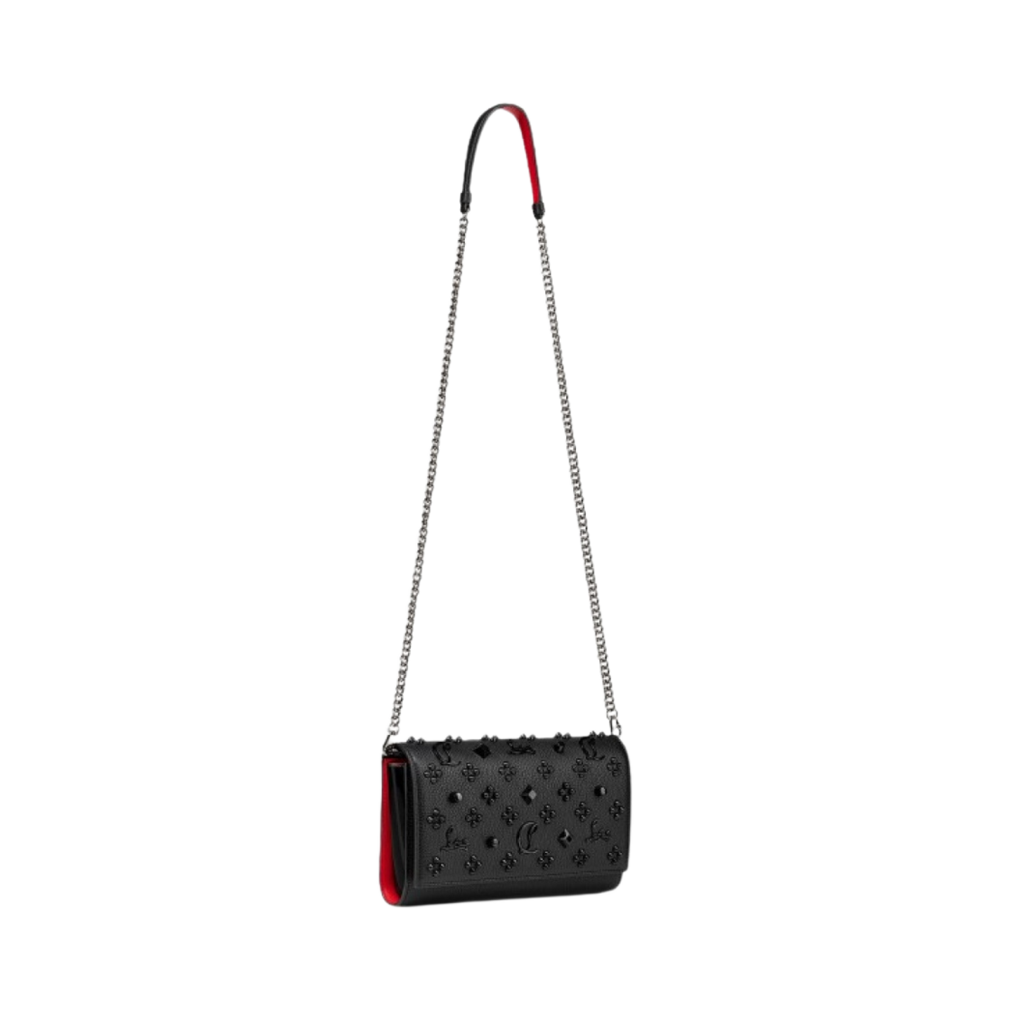 크리스찬 루부탱 팔로마 카프 레더 그로그랭 메탈릭 체인 스트랩 클러치 블랙(Christian Louboutin Paloma Calf Leather Grosgrain Metallic Chain Strap Clutch Black) - 4