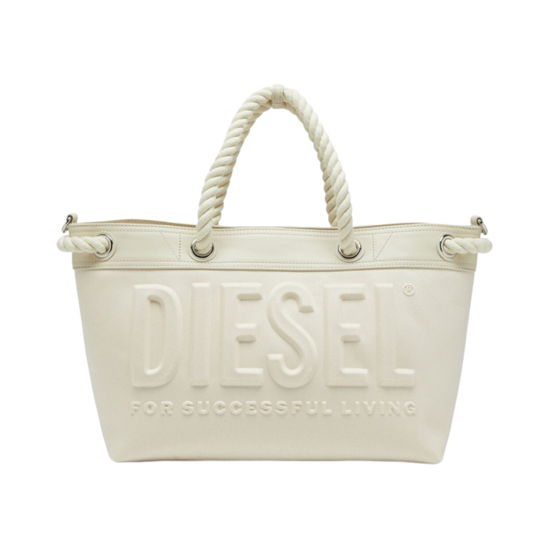 디젤 로프 미디움 데님 토트백 로프 핸들 화이트(Diesel Rope Medium Denim Tote Bag with Rope Handles White) - 1