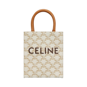 Celine Mini Vertical Cabas in Triomphe Canvas and Calfskin with Celine Print White