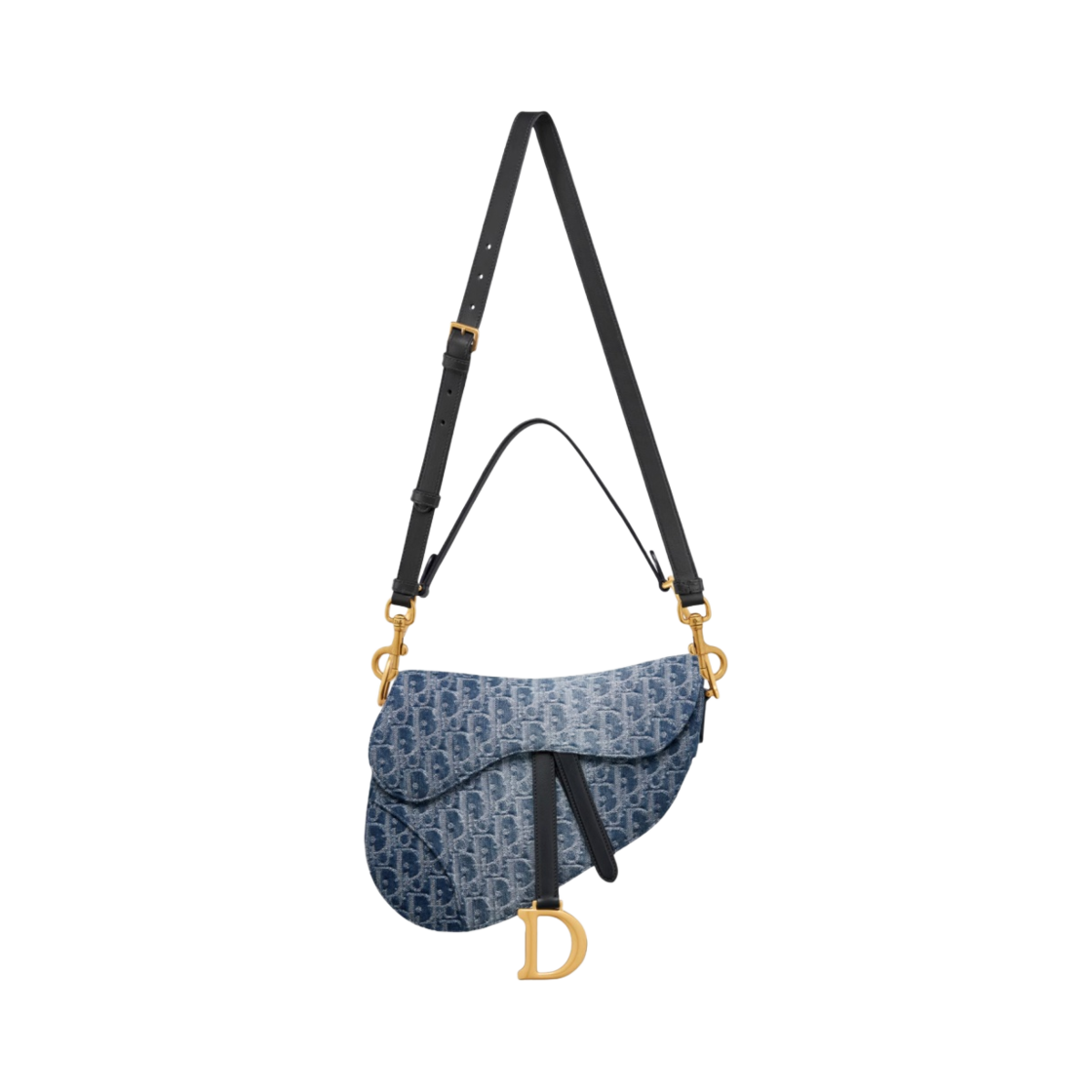 디올 새들 스트랩 백 데님 오블리크 자카드 블루(Dior Saddle Bag with Strap Denim Oblique Jacquard Blue) - 4
