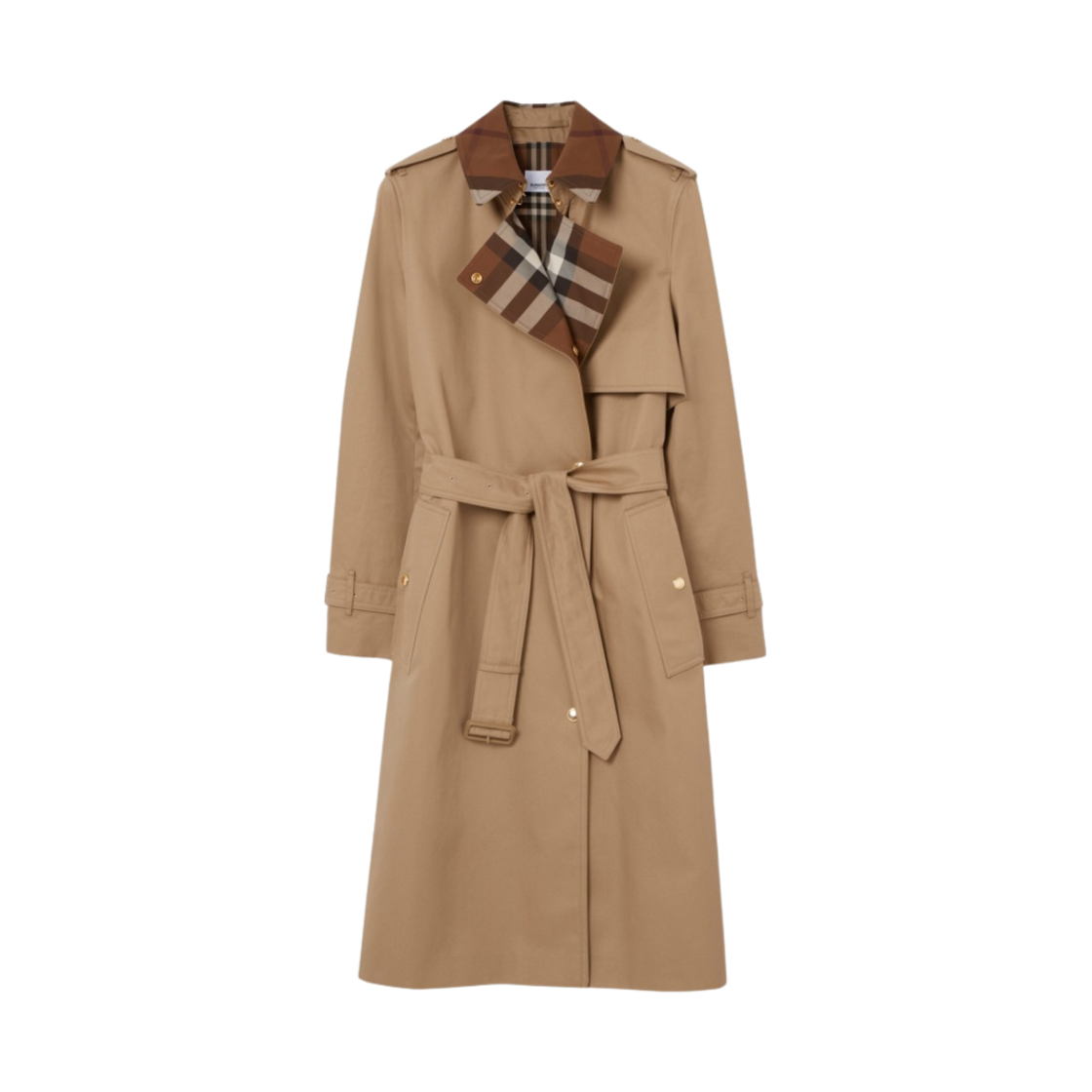 (W) 버버리 체크 패널 코튼 개버딘 트렌치 코트 카멜