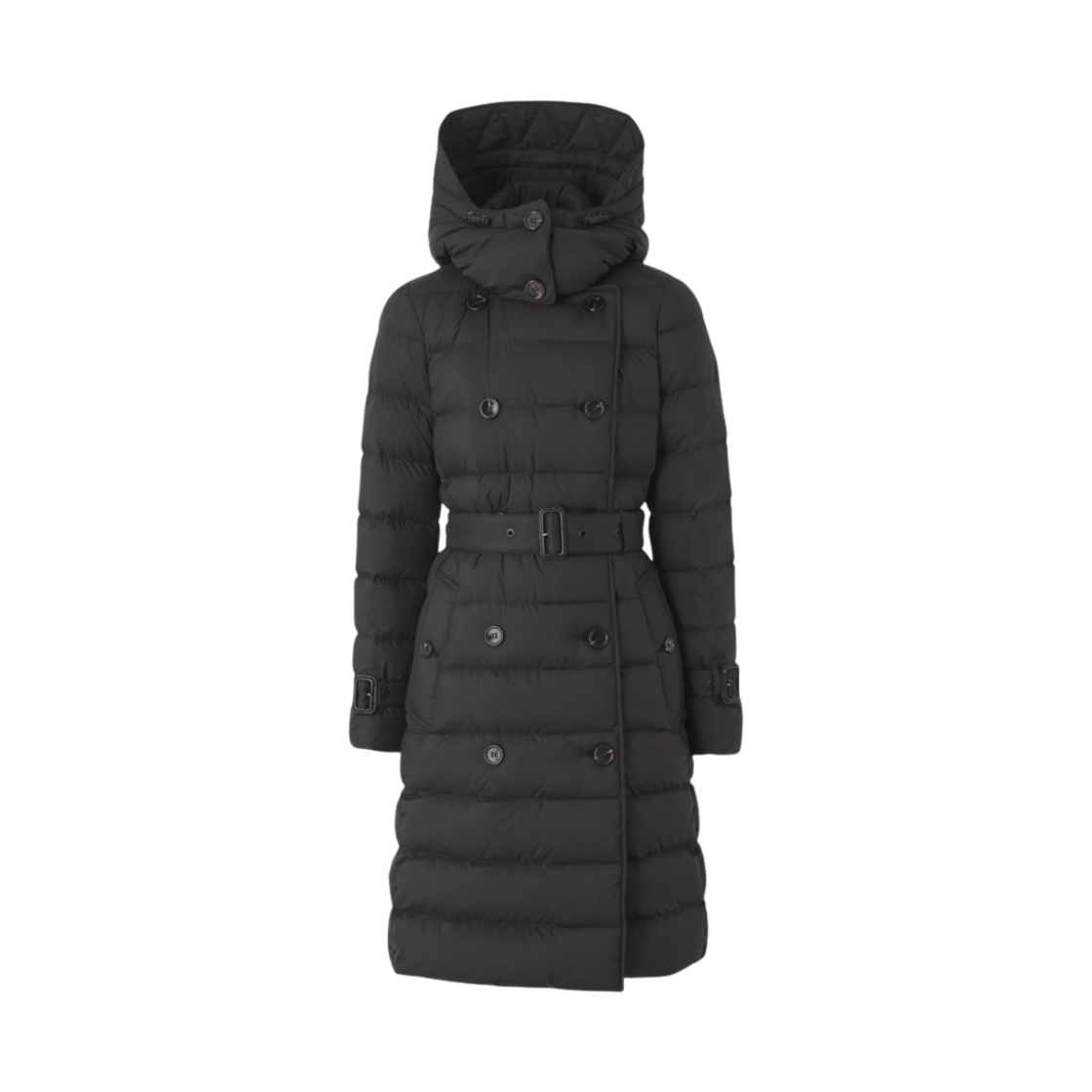(W) 버버리 디테처블 후드 다운 필 코트 블랙((W) Burberry Detachable Hood Down Filled Coat Black)