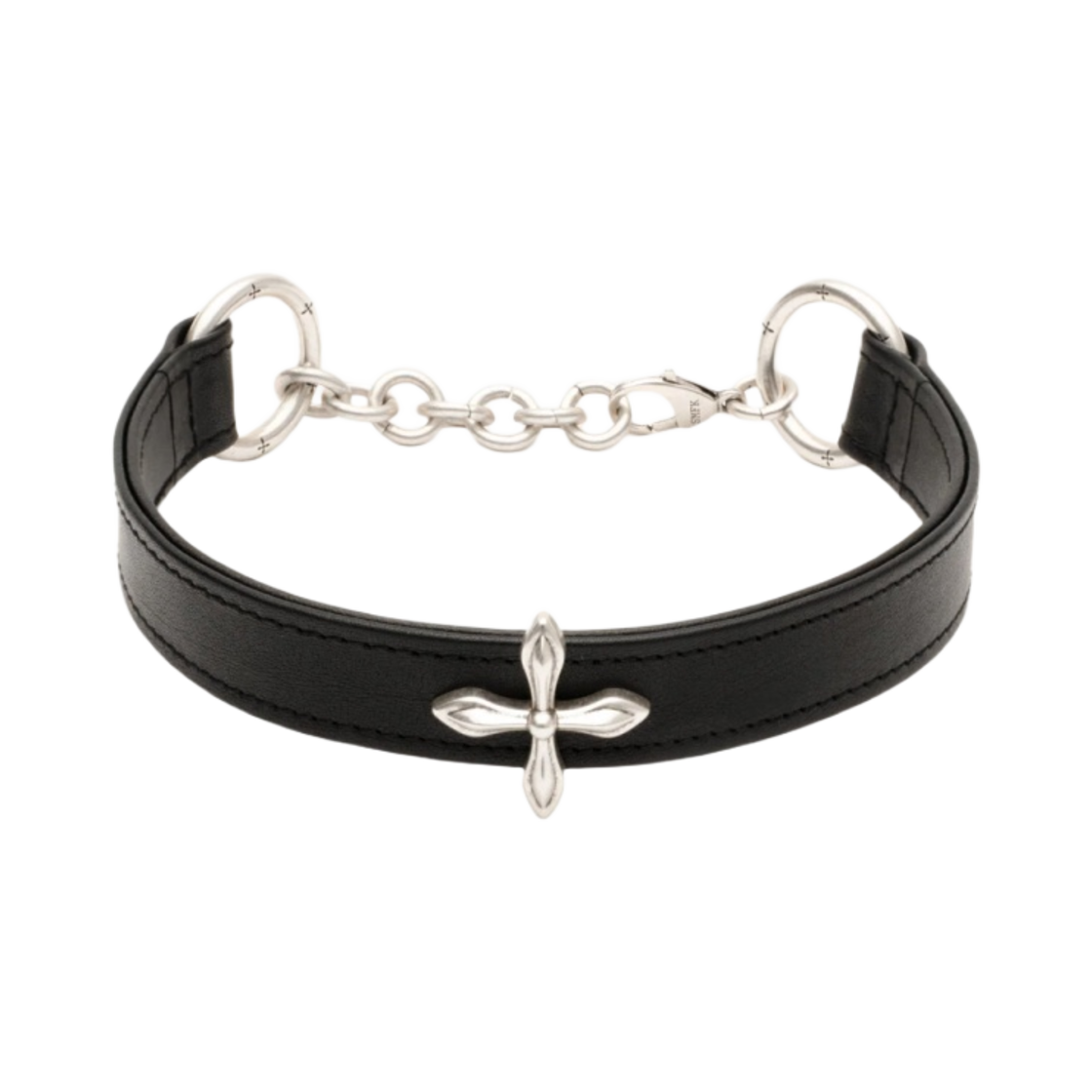 (W) 에스엠에프케이 컴패스 크로스 레더 식 초커 블랙((W) SMFK Compass Cross Leather Thick Choker Black)