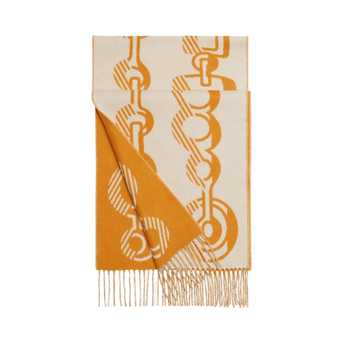 H259092S06 Hermes Casaque Do Re Boucles Muffler Ivoire Jaune Ocre