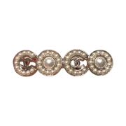 (W) Chanel Hair Clip Metal Glass Pearls & Gold White