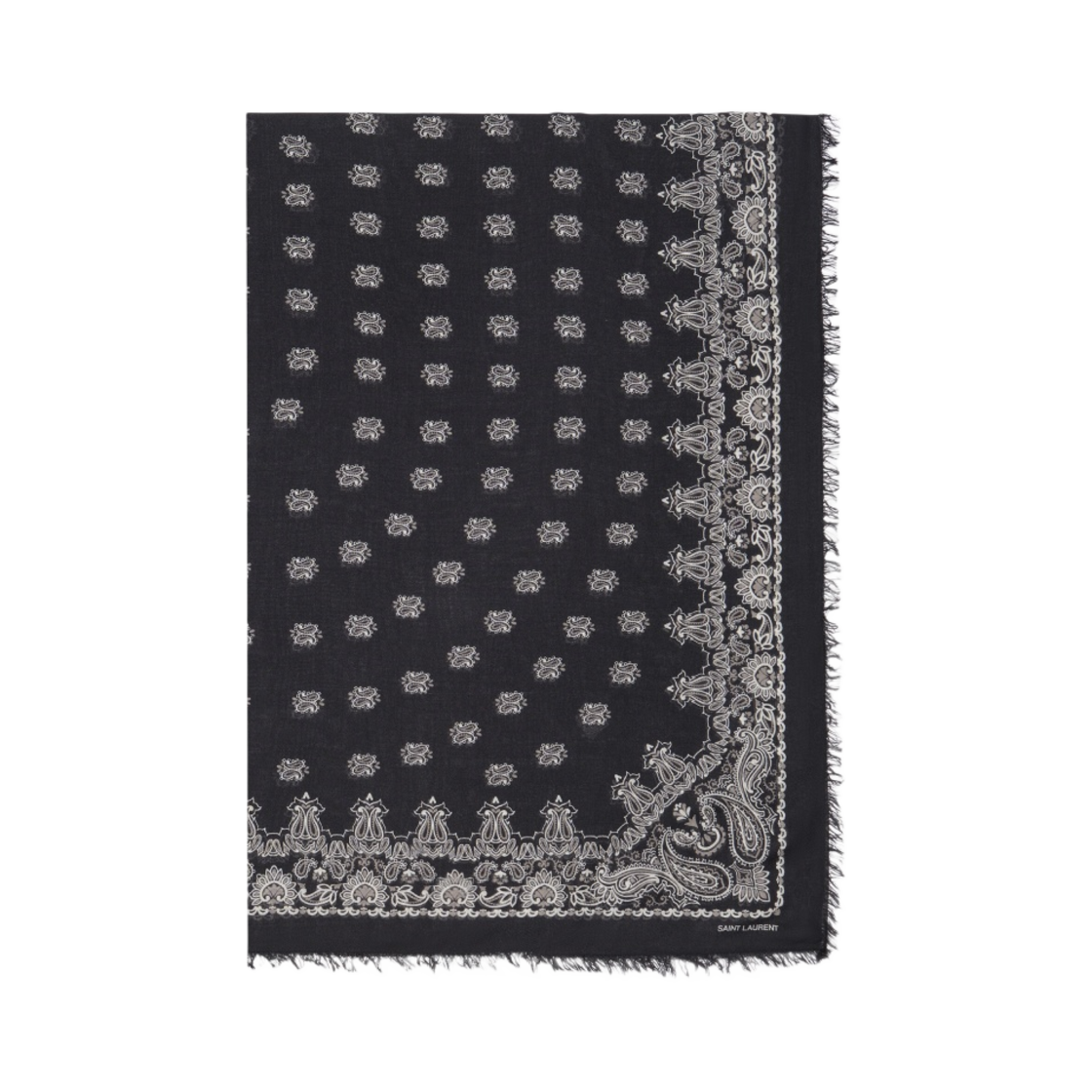 생로랑 라지 반다나 캐시미어 블렌드 블랙 앤 아이보리(Saint Laurent Large Bandana in Cashmere Blend Black and Ivory) - 1