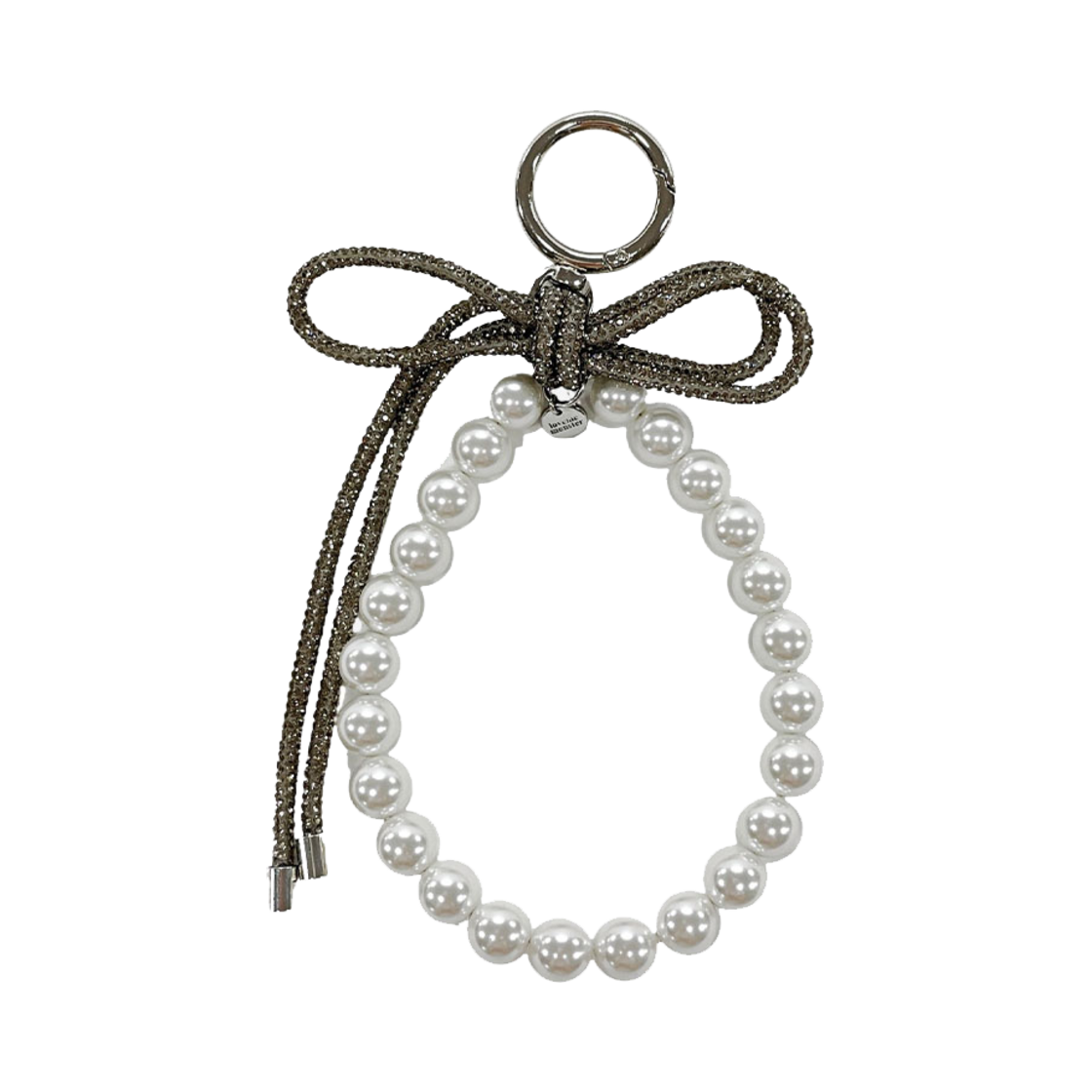 L244MSG010 lovememonster Pearl & Cubic Ribbon Key Ring Grey