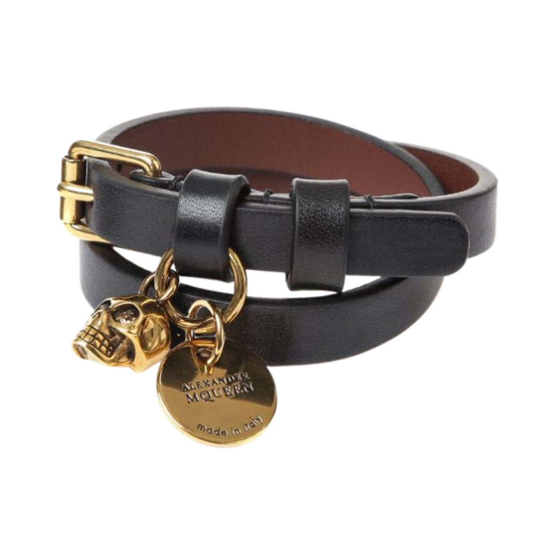 알렉산더 맥퀸 골드 스컬 더블 랩 브레이슬릿 블랙(Alexander McQueen Gold Skull Double Wrap Bracelet Black)