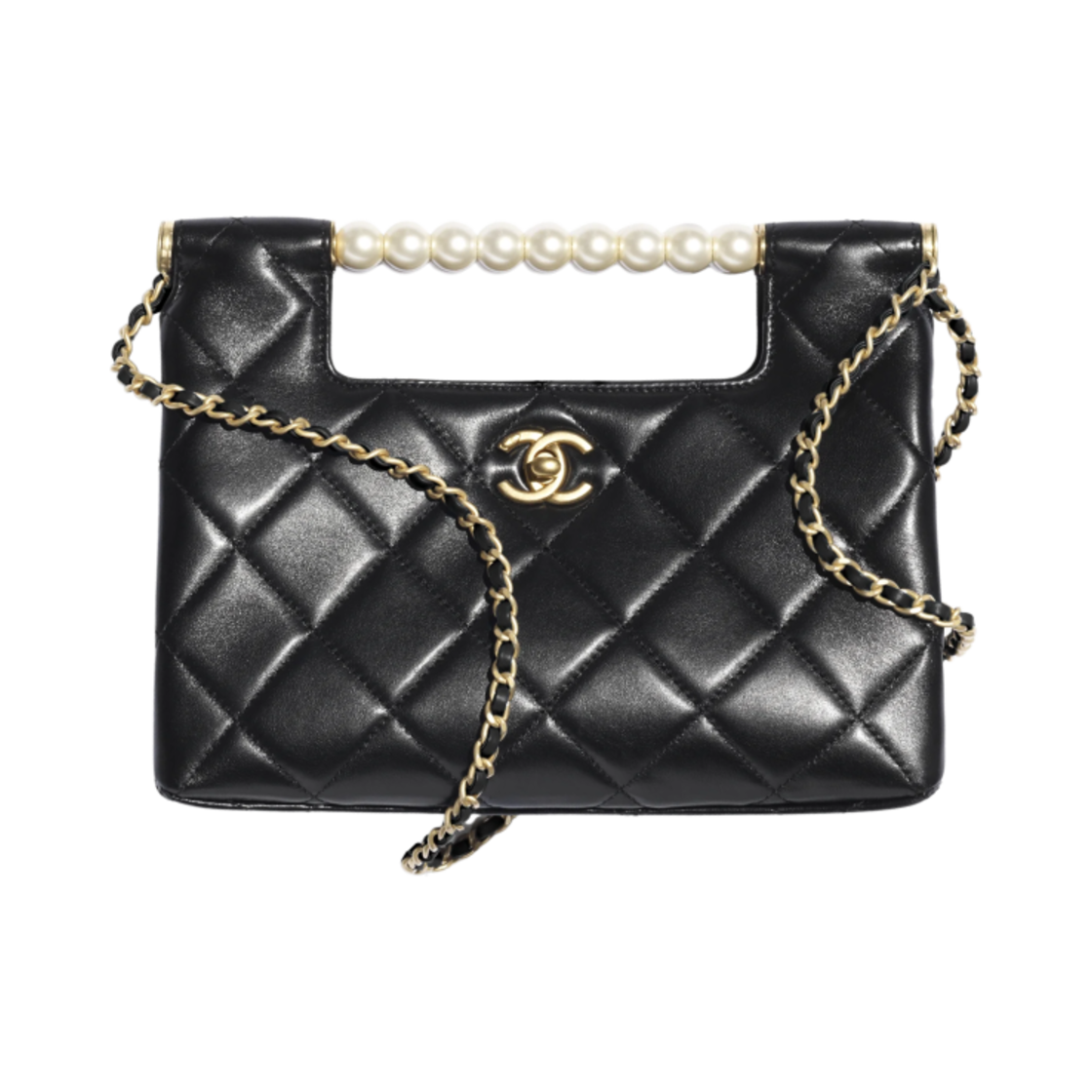 샤넬 스몰 쇼핑백 샤이니 램스킨 이미테이션 펄 & 골드 메탈 블랙(Chanel Small Shopping Bag Shiny Lambskin Imitation Pearls & Gold Black) - 1
