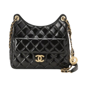 Chanel Hobo Bag Shiny Crumpled Calfskin & Gold Black