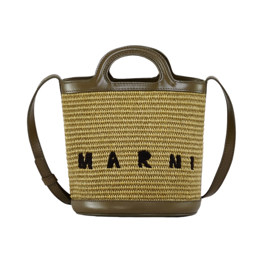 마르니 레더 & 라피아 트로피칼리아 스몰 버킷백 올리브(Marni Leather & Raffia Tropicalia Small Bucket Bag Olive)