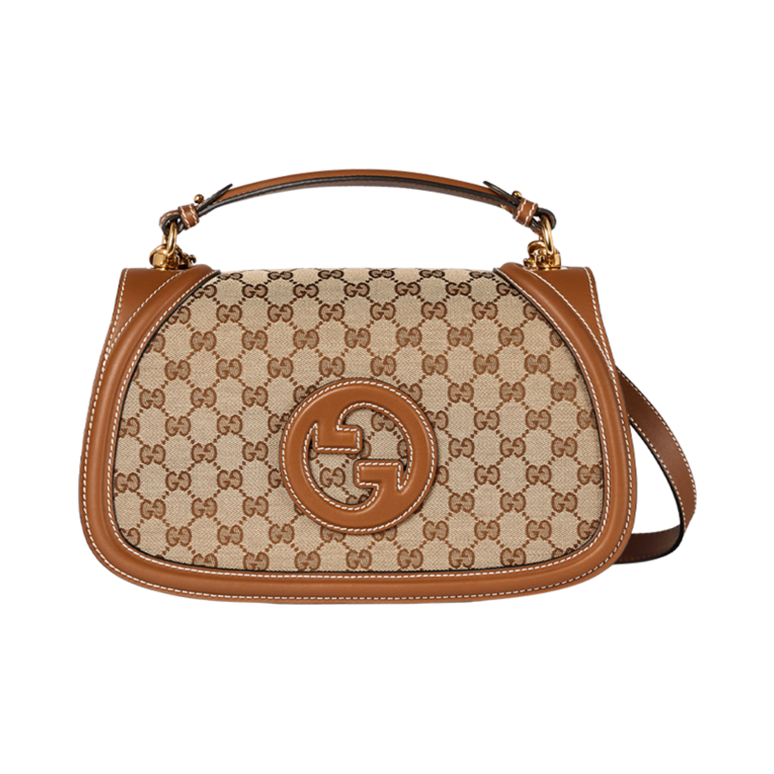 815716-HAAKG-9755 Gucci Blondie Medium Top Handle Bag Beige Dark Brown