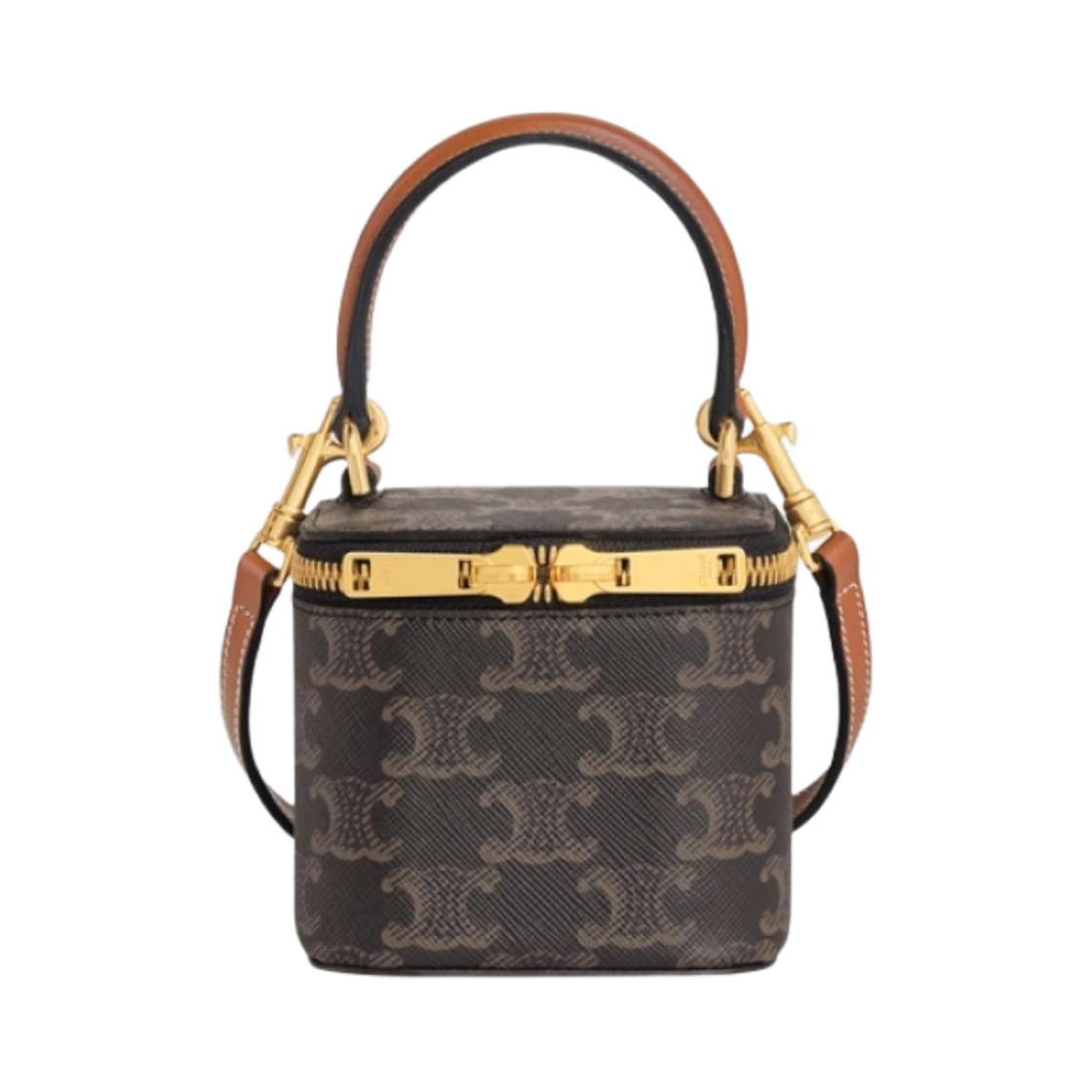 10J762CZ1-04LU Celine Mini Vanity Case in Triomphe Canvas and Calfskin Tan